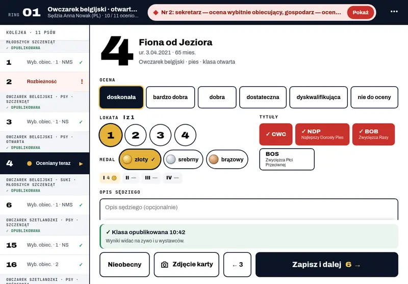 Aplikacja ringowa na tablecie: ocena, lokata, medal i tytuły