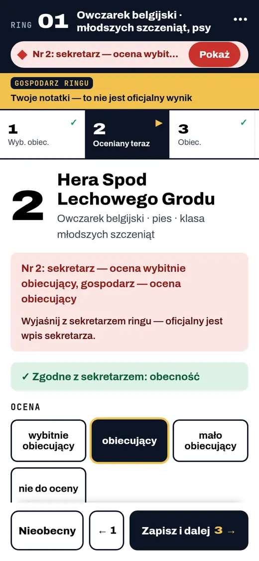 Telefon gospodarza ringu z notatkami