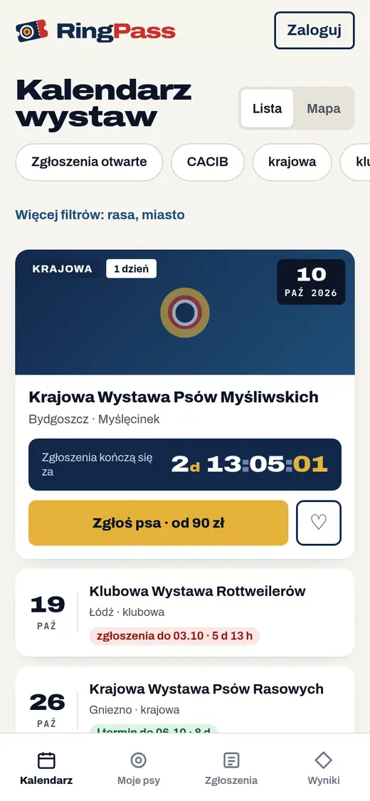 Kalendarz wystaw w RingPass